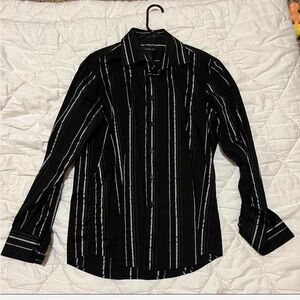 INC International Concepts Black and White Striped Dress Shirt